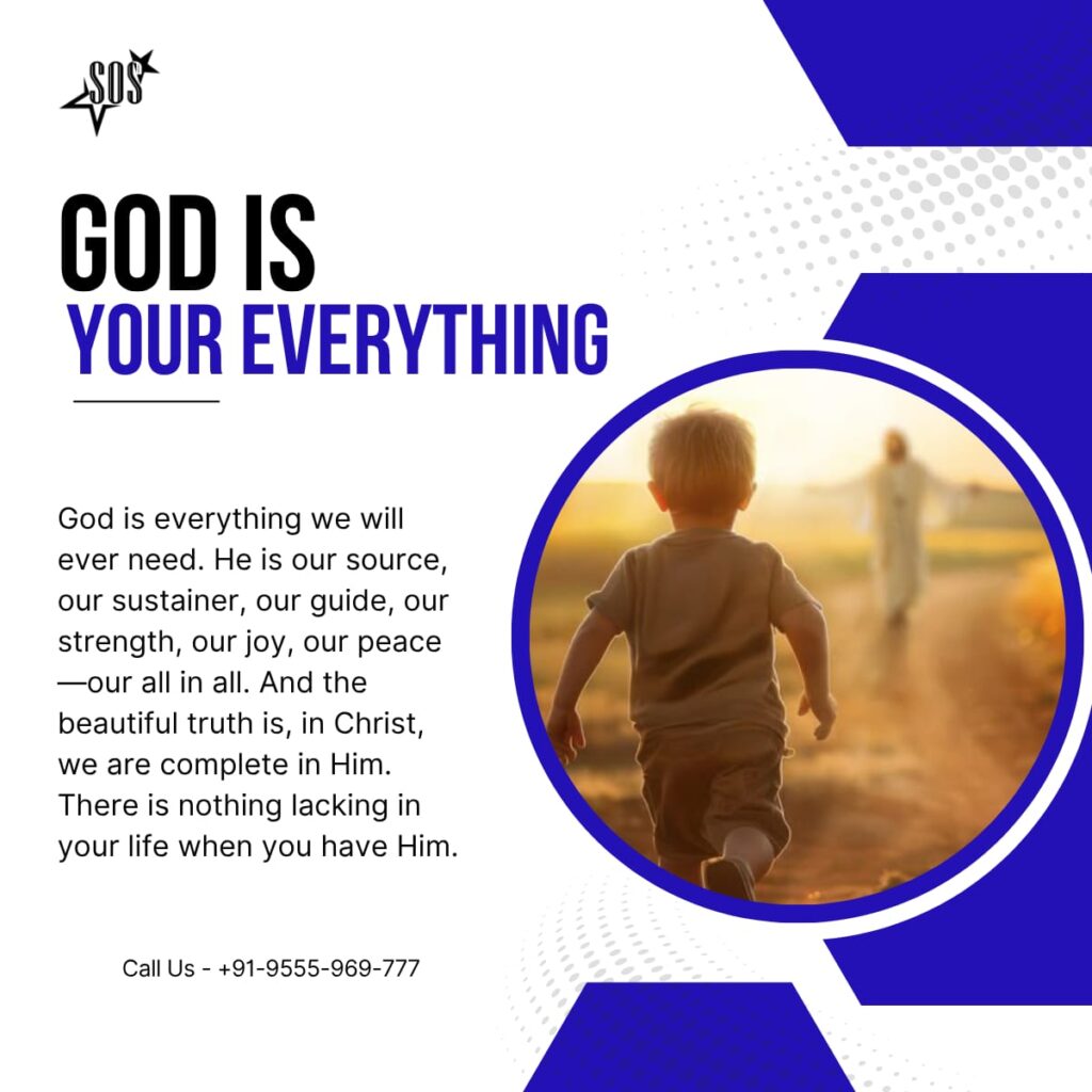 A child running toward Jesus in a golden field symbolizing that God is our everything.