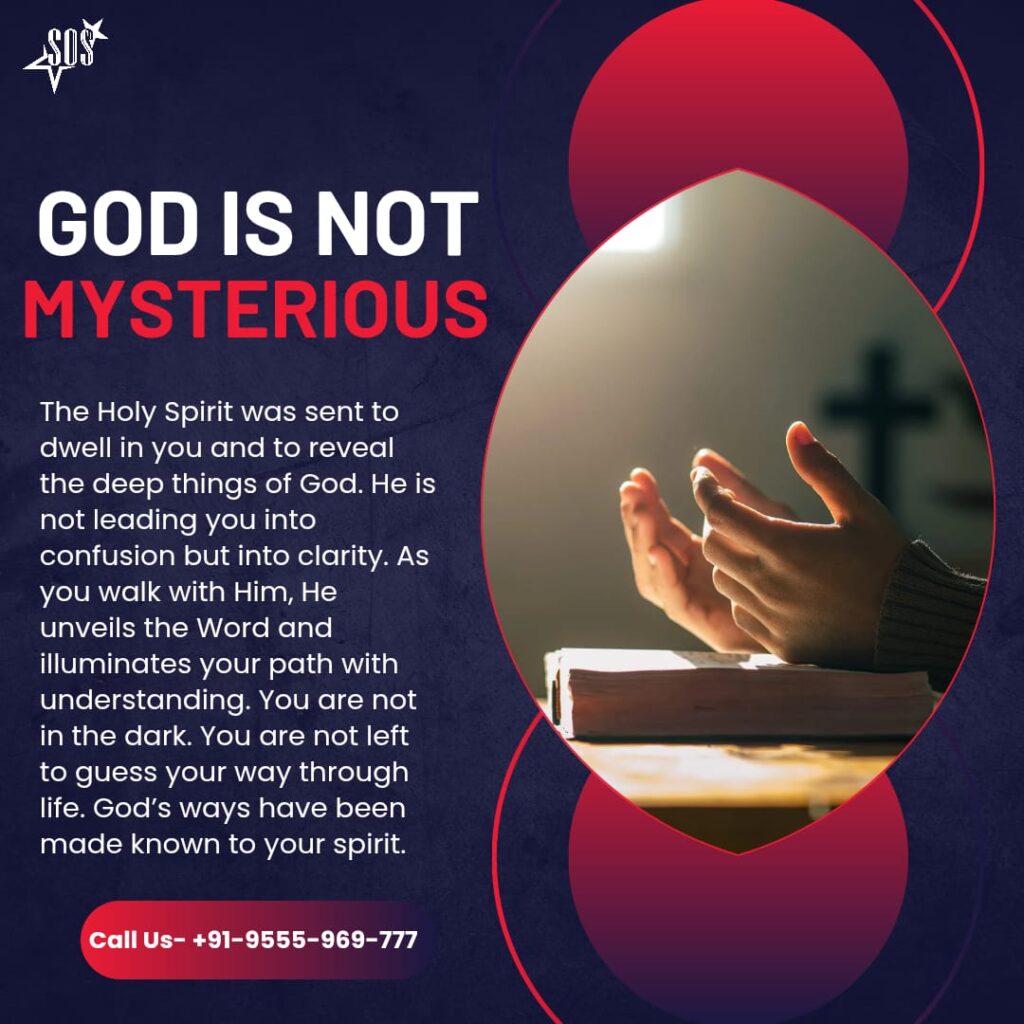 A person praying beside an open Bible, with light shining and a cross in the background – symbolizing divine clarity and revelation.