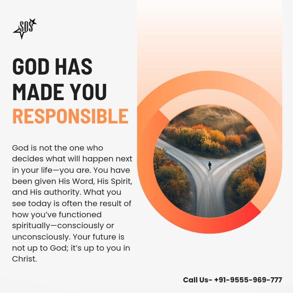 A man standing at a crossroad surrounded by autumn trees, symbolizing divine responsibility and decision