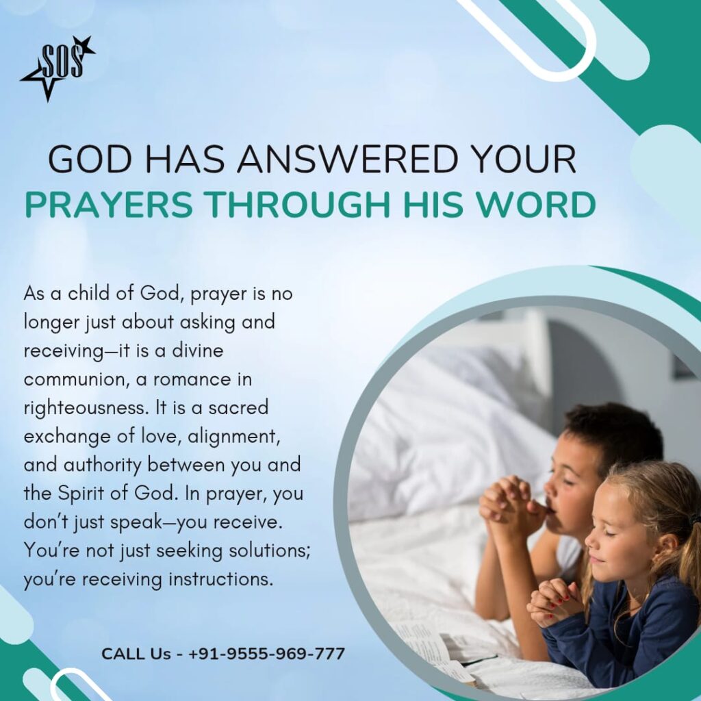 Two children praying with a Bible on bed, representing answered prayer through God's Word