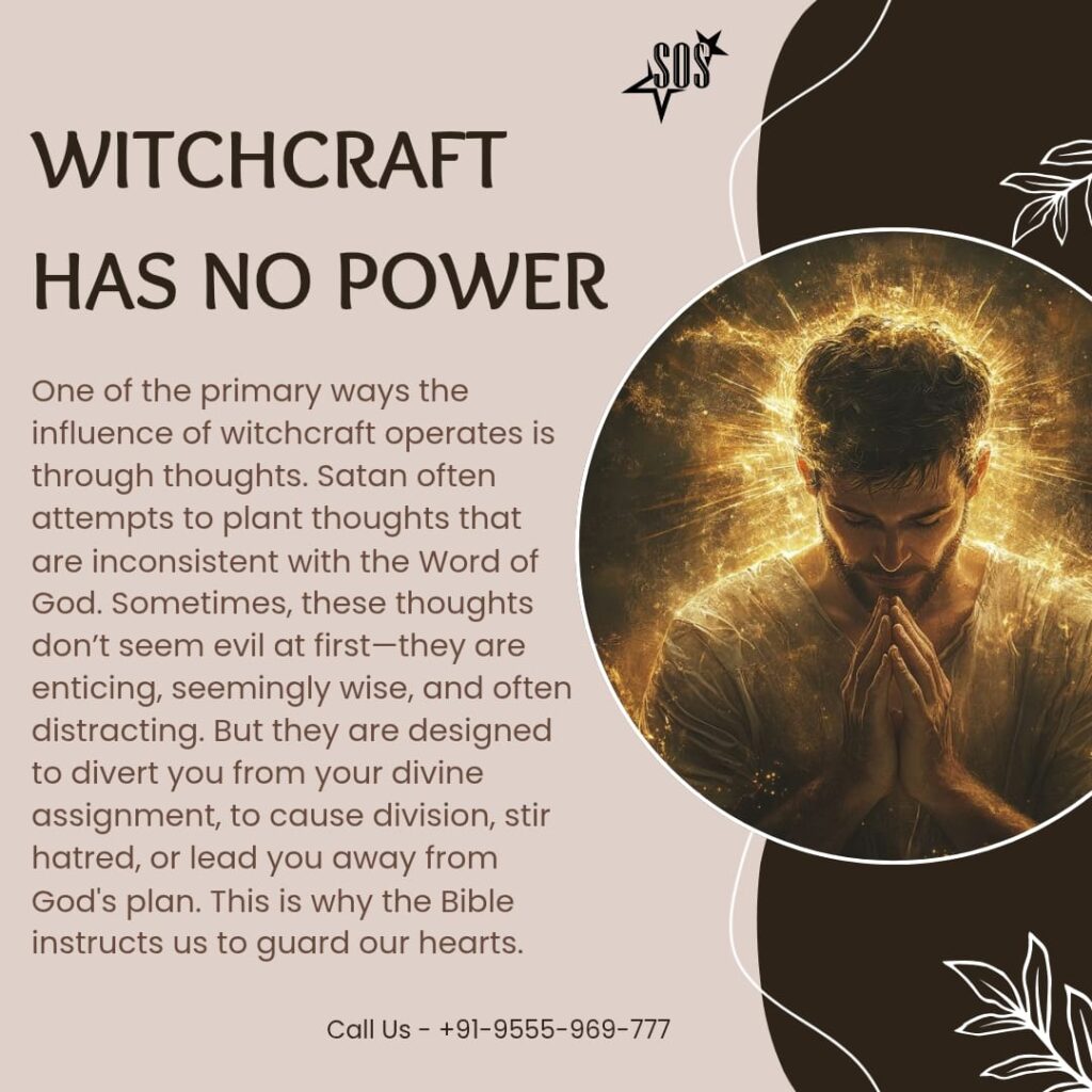 Believer praying with radiant light, symbolizing victory in Christ over witchcraft and darkness