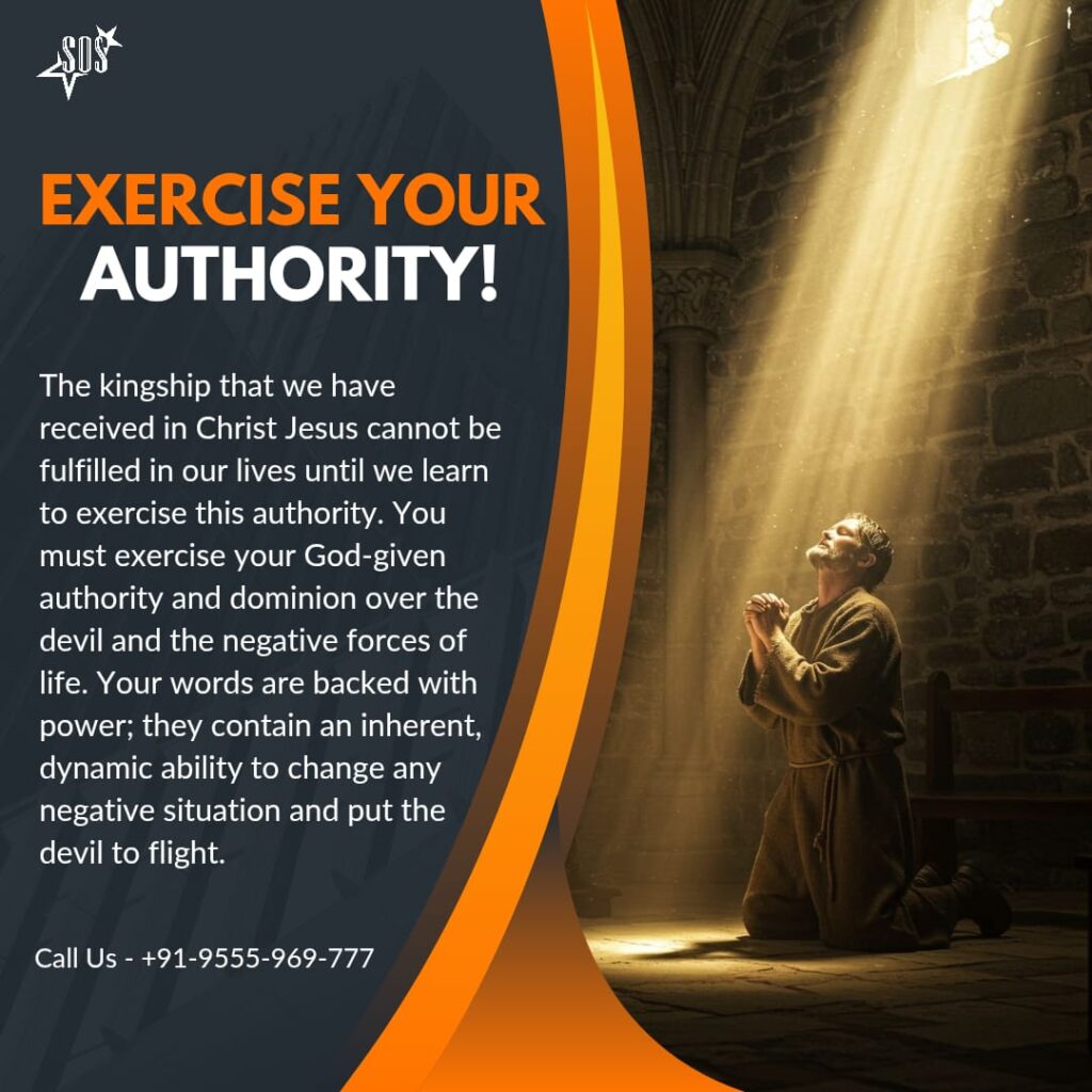 Man praying in divine light symbolizing spiritual authority in Christ