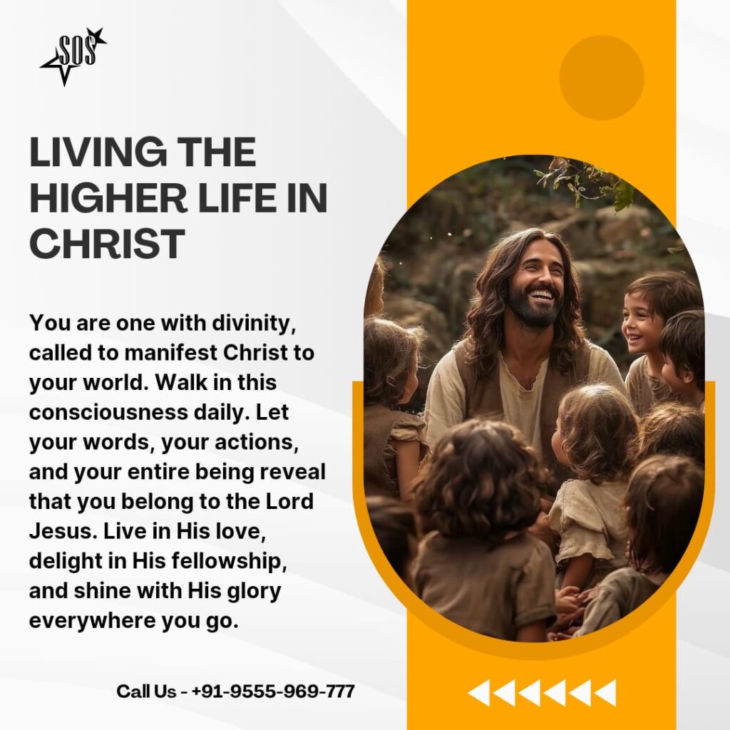 Jesus smiling and surrounded by children outdoors, symbolizing the higher life in Christ.