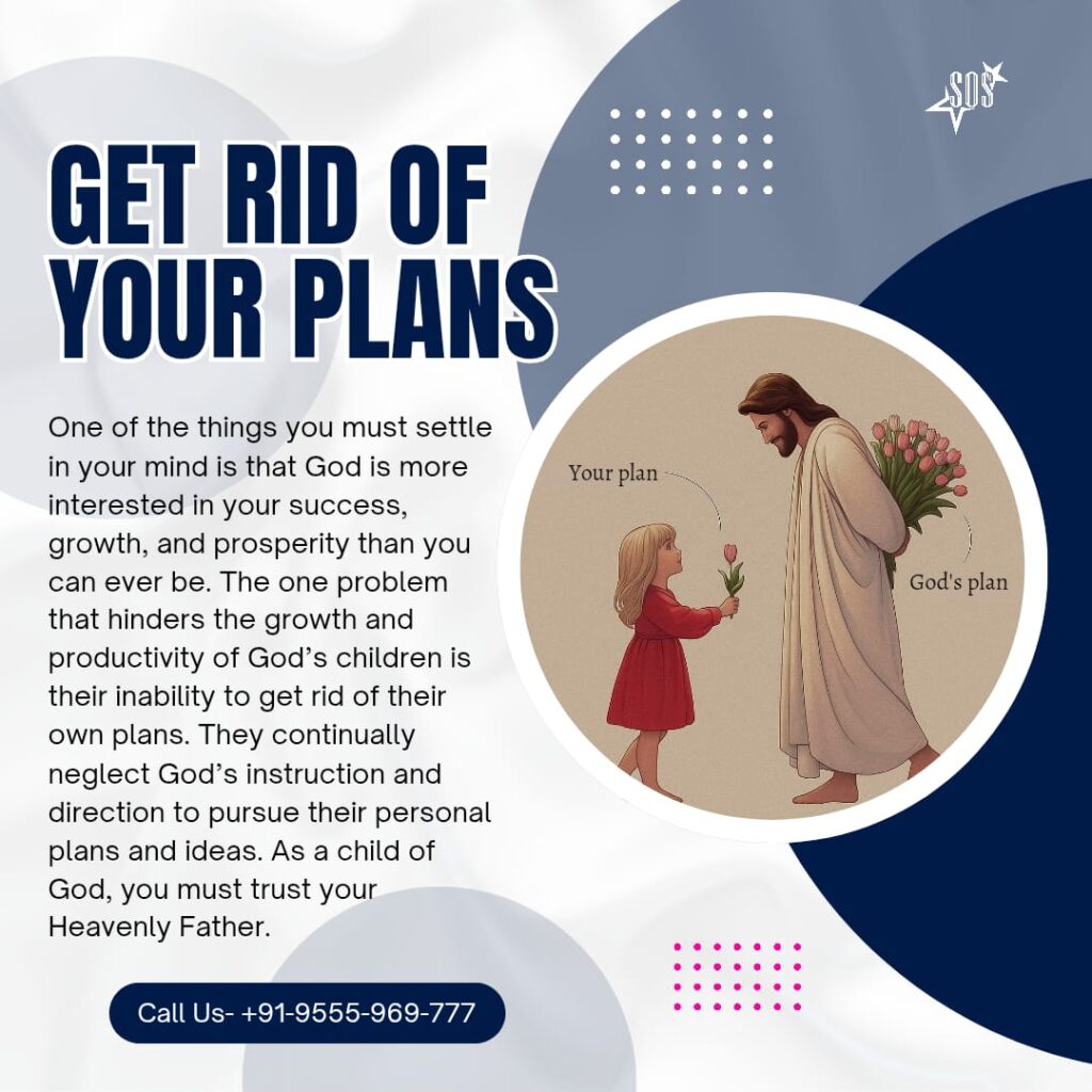 Illustration of Jesus offering a bouquet (God’s plan) to a child holding a single flower (her plan), symbolizing surrender to God’s plan.