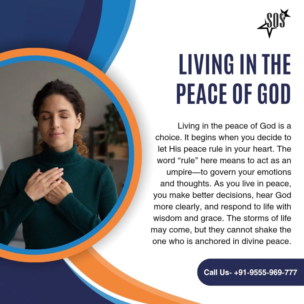Woman at peace praying with closed eyes, representing living in the peace of God.