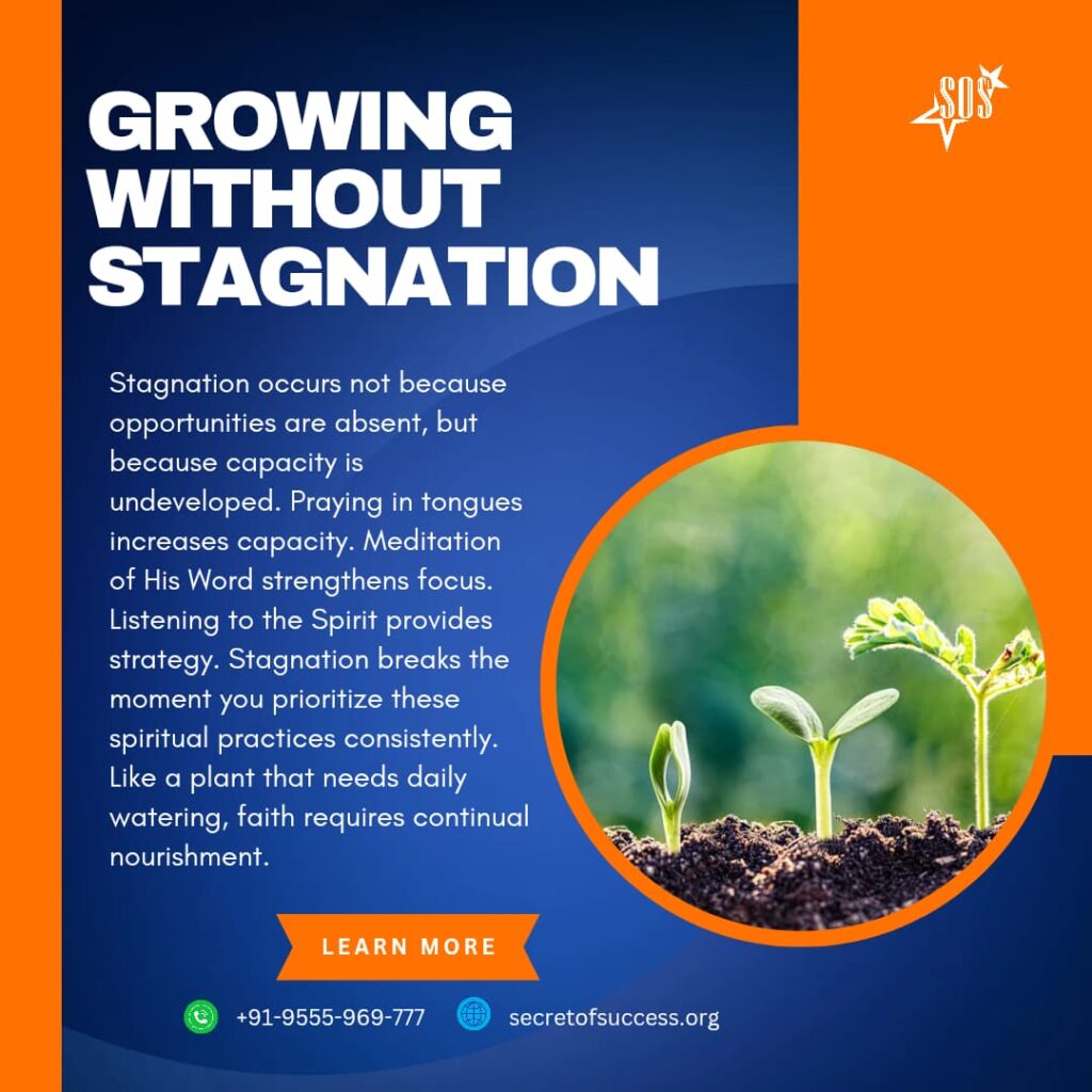 Spiritual growth illustration showing plants growing, symbolizing breaking stagnation and increasing capacity through prayer and meditation.