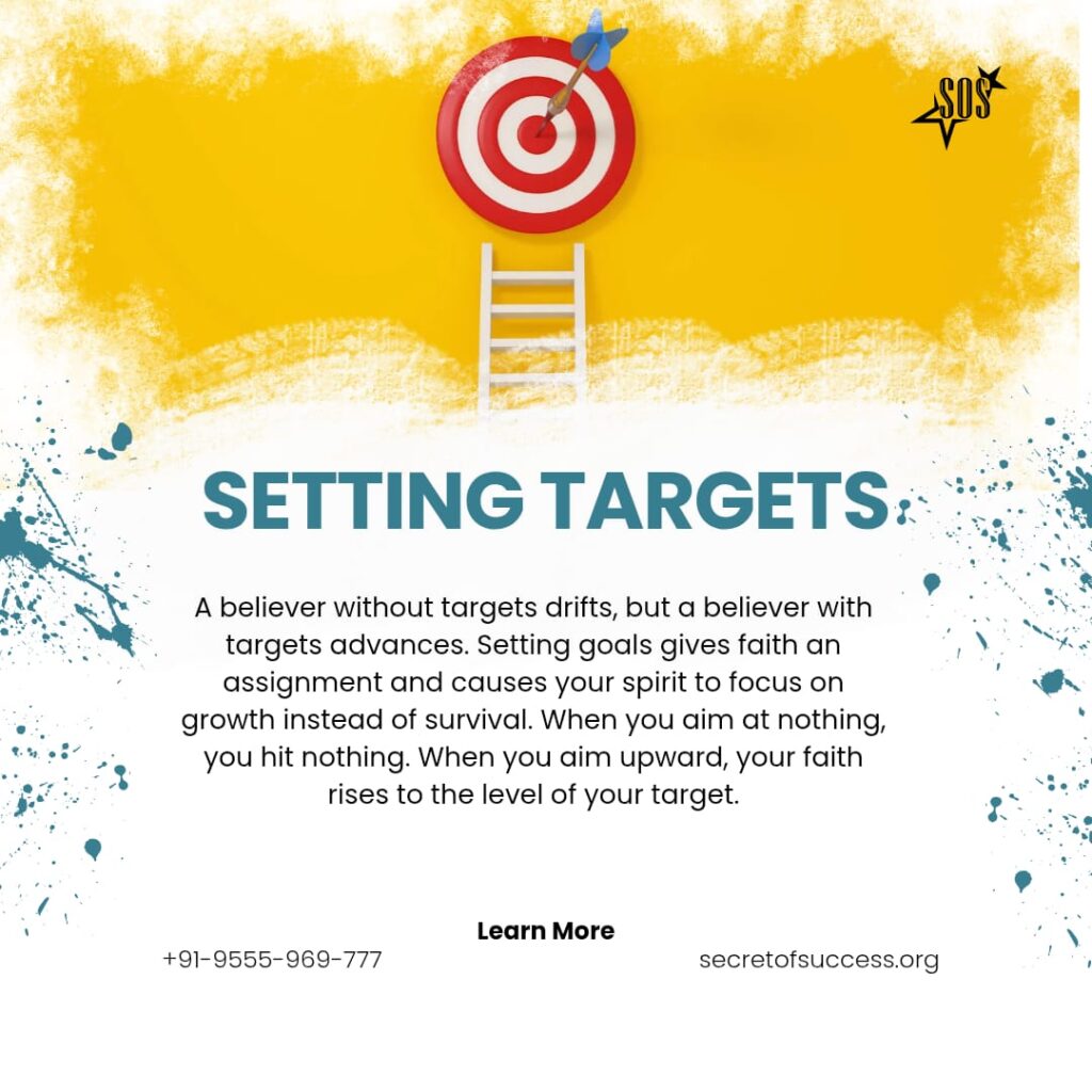 Christian devotional graphic about setting spiritual targets for growth and progress.