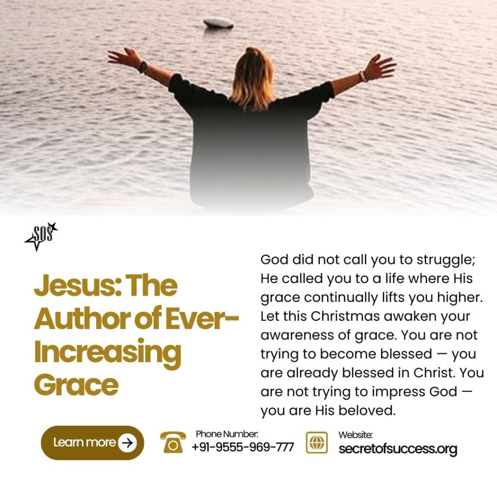 Woman lifting hands by the water symbolizing ever-increasing grace in Christ