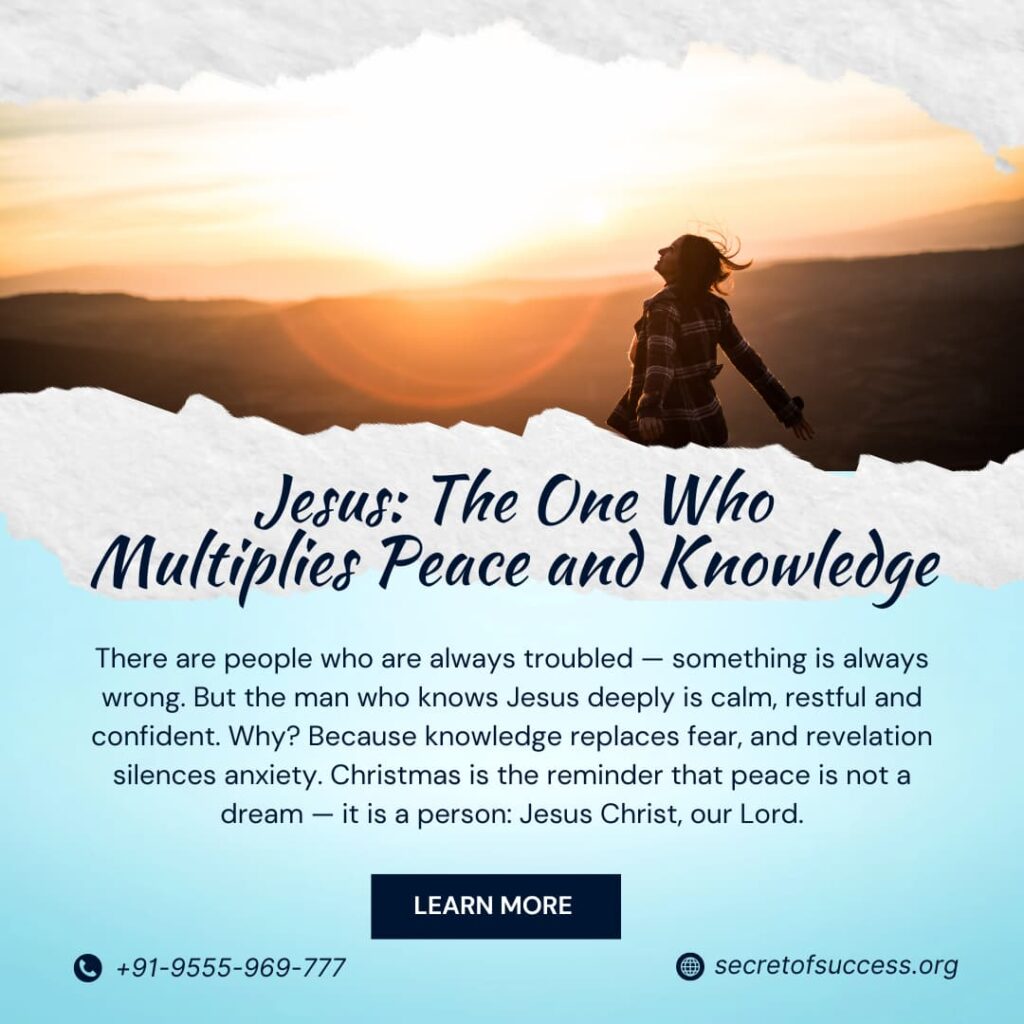 Person standing before sunrise representing Jesus multiplying peace and knowledge – Christmas devotional image