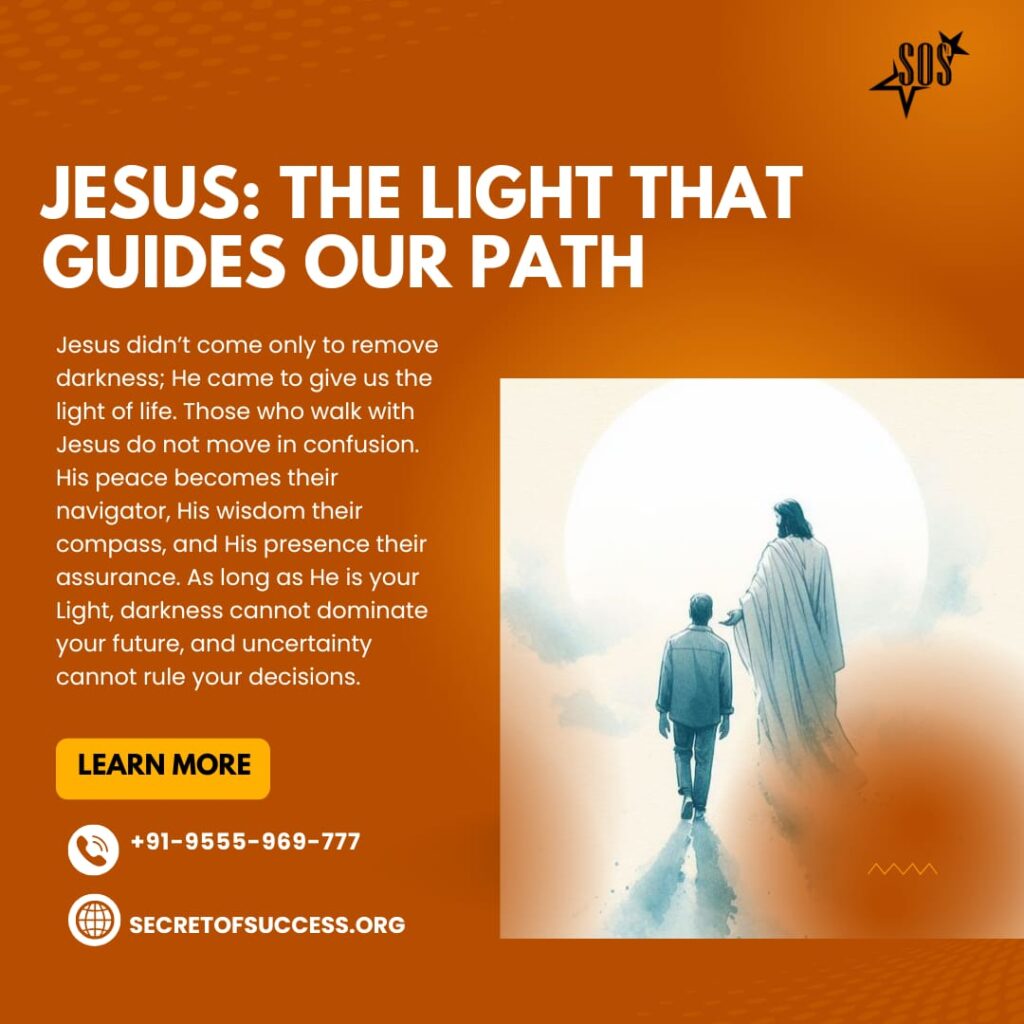 Jesus guiding a man with light on the path