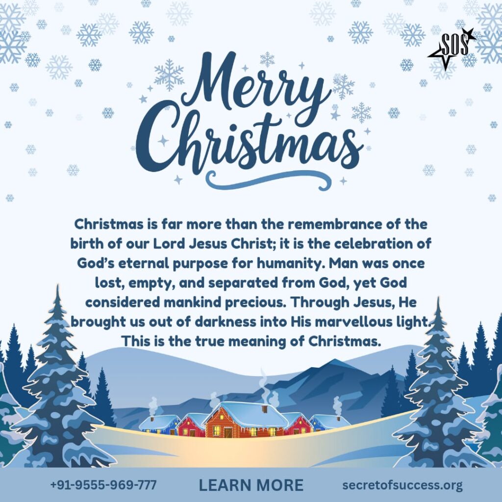 Merry Christmas image showing God’s eternal purpose fulfilled through Jesus Christ