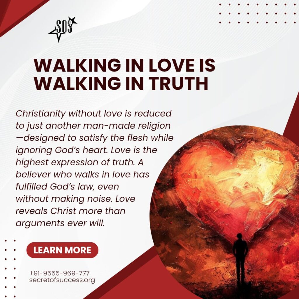 Silhouette of a believer standing before a glowing heart symbolizing walking in love and truth in Christ