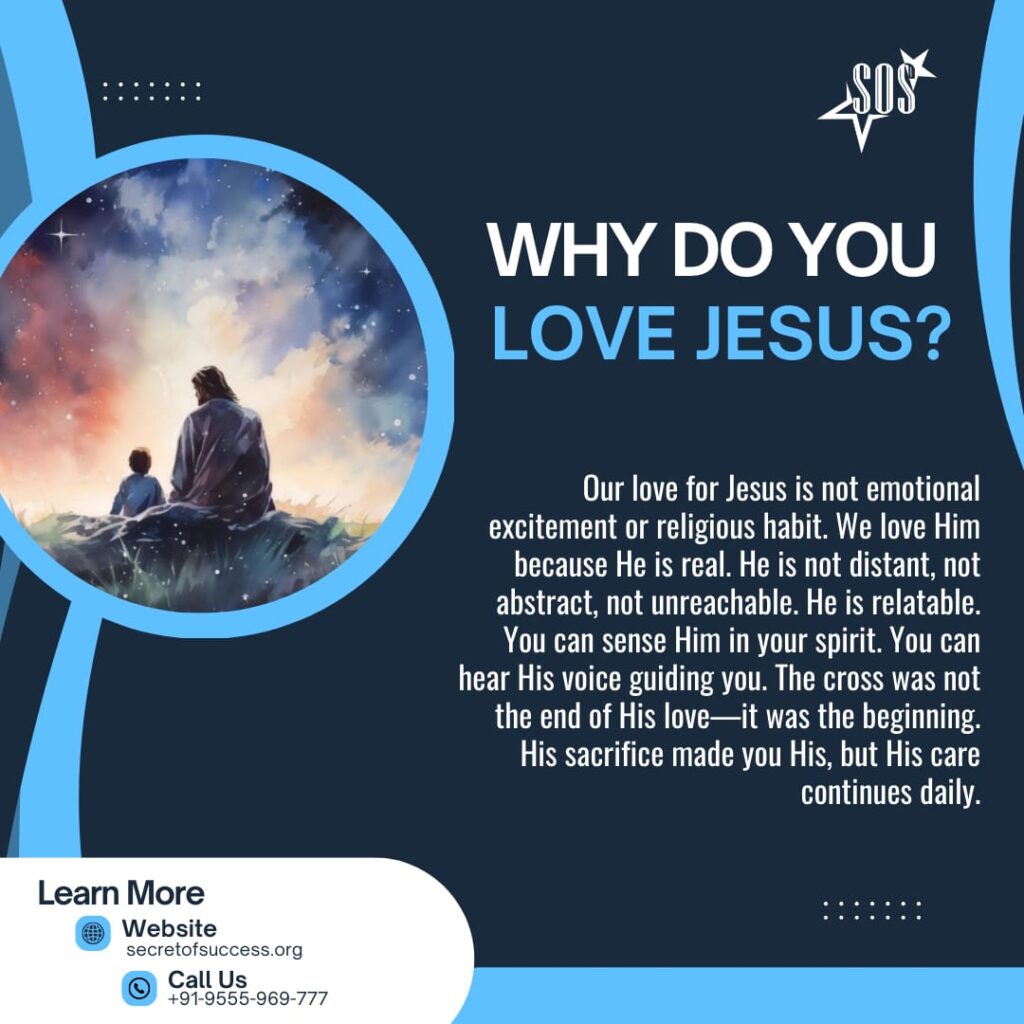 Christian devotional image about loving Jesus based on 1 John 4:19