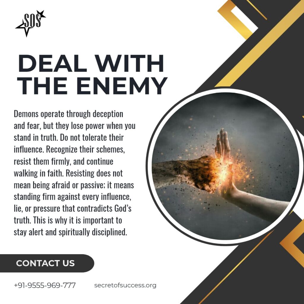 A symbolic Christian illustration showing resistance against dark spiritual forces, representing the biblical teaching from James 4:7 that believers must submit to God and resist the devil. The image visually communicates spiritual warfare, faith, and victory through divine authority.