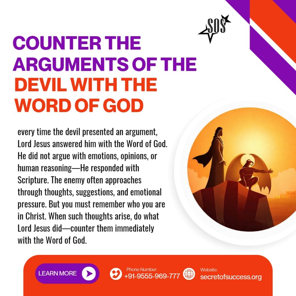 Jesus resisting the devil in the wilderness using the Word of God representing spiritual warfare and victory through Scripture