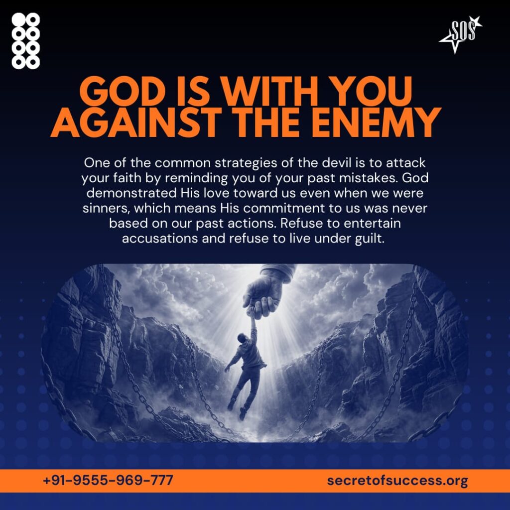 man being lifted by God’s hand symbolizing victory over the enemy and freedom from guilt through Christ