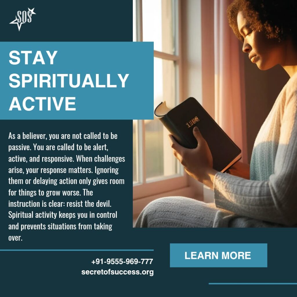 woman reading Bible near window showing spiritual alertness and active faith life