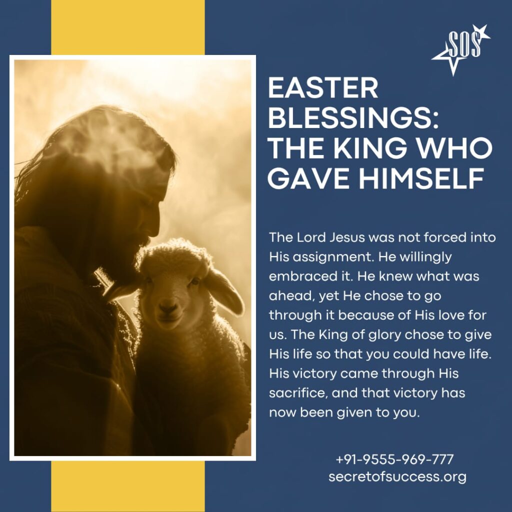 Jesus Christ with lamb symbolizing sacrifice love and Easter redemption King who gave Himself
