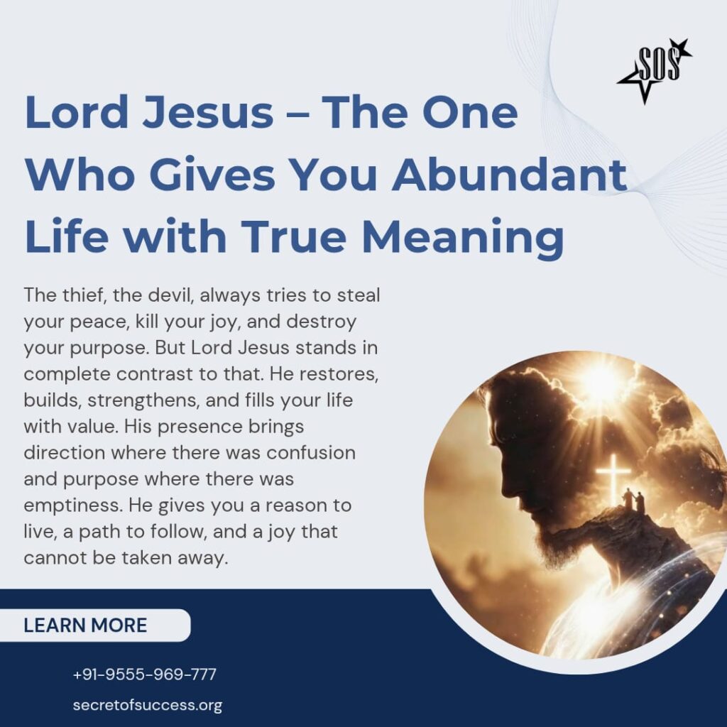 Jesus Christ with light and cross symbolizing abundant life and purpose in Christianity