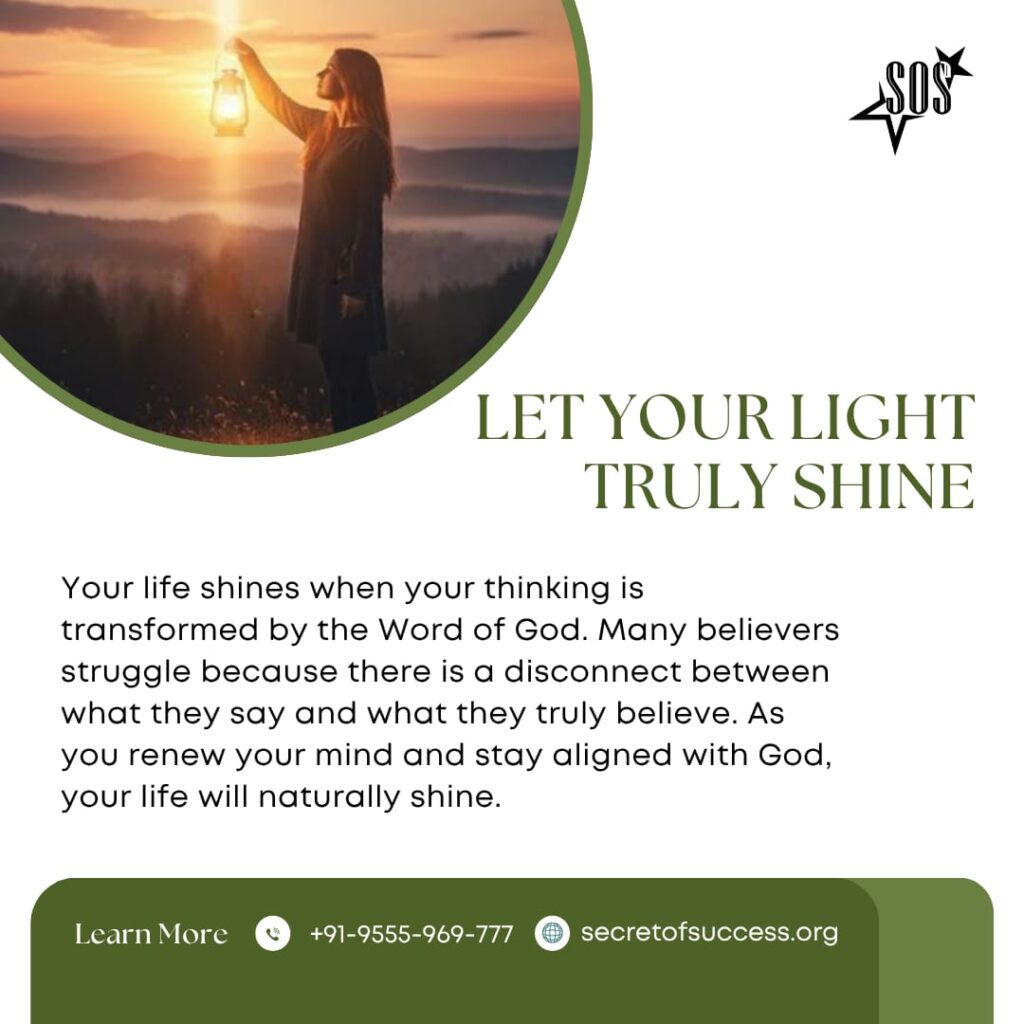 Person holding lantern at sunrise symbolizing shining light through transformed mind in Christ