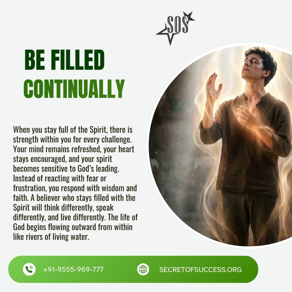 Christian devotional artwork of a believer filled with the Holy Spirit with the message “Be Filled Continually” based on Ephesians 5:18.