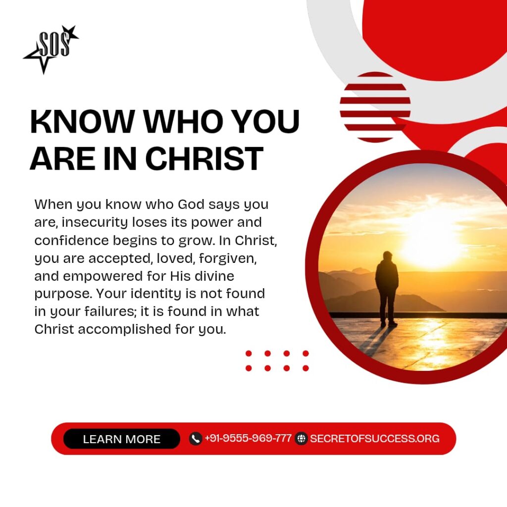 Know Who You Are in Christ devotional graphic with a sunrise background, teaching Christian identity, confidence in Christ, and the truth of being a new creation according to 2 Corinthians 5:17.