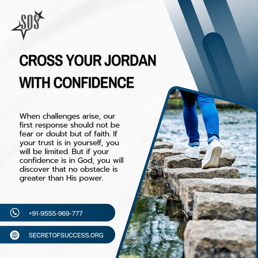 Person crossing stepping stones over water symbolizing Elisha crossing the Jordan River through faith and confidence in God's power.