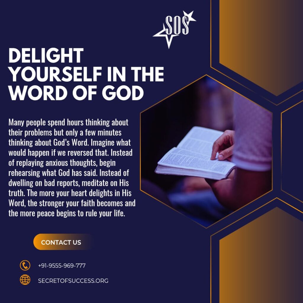 Person reading the Holy Bible representing delighting in God's Word and meditating on Scripture according to Psalm 1:2.