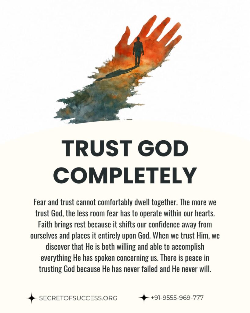Silhouette of a person standing in God's hand representing complete trust in God based on 2 Corinthians 5:7.