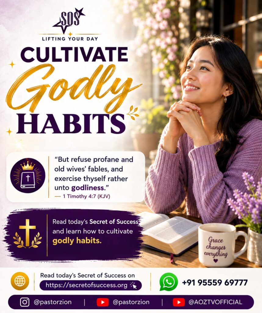 Cultivate Godly Habits – Secret of Success devotional with Bible and woman praying