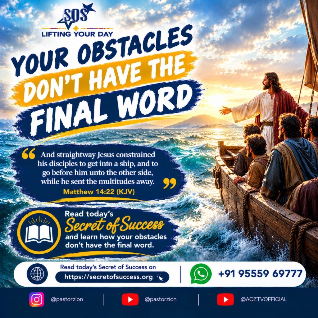 Jesus and His disciples on a boat during a storm, illustrating that obstacles do not have the final word