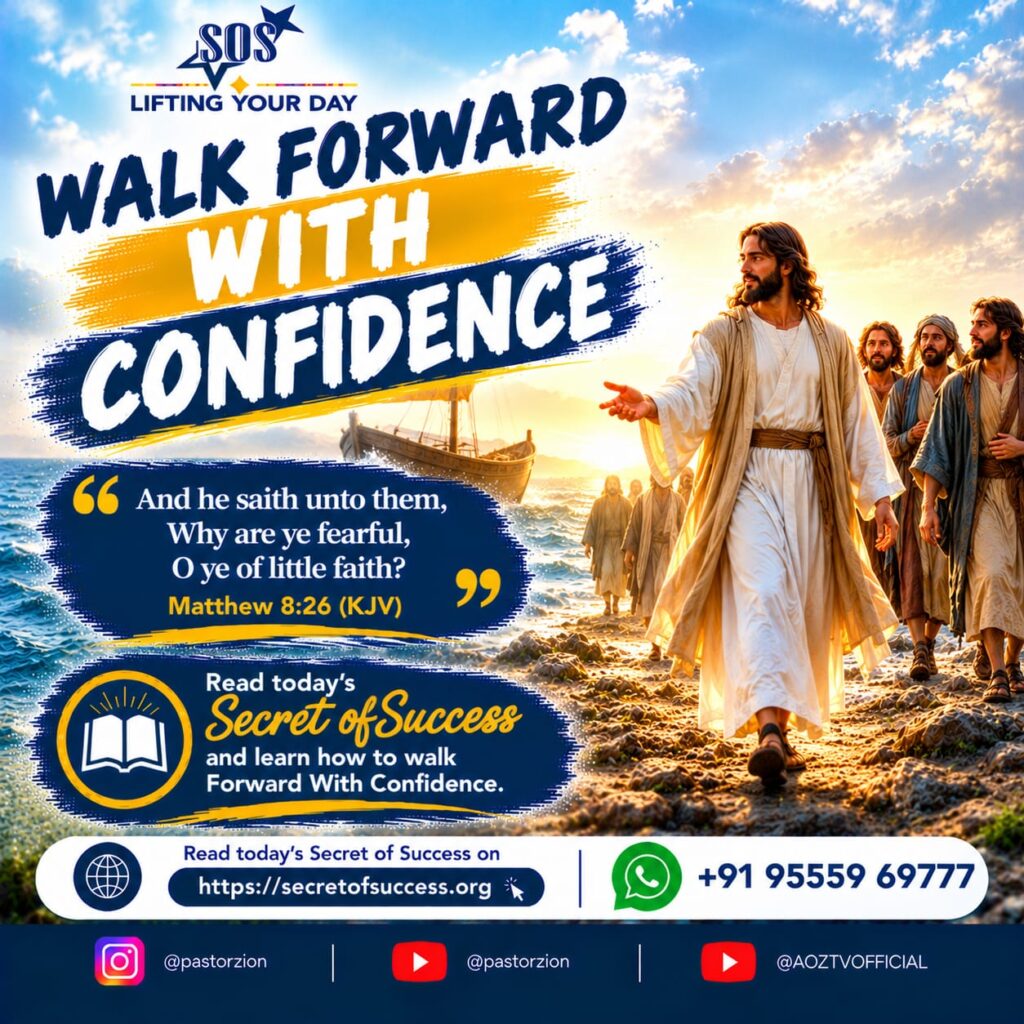 Secret of Success devotional thumbnail featuring Jesus and His disciples by the sea with the message Walk Forward With Confidence.